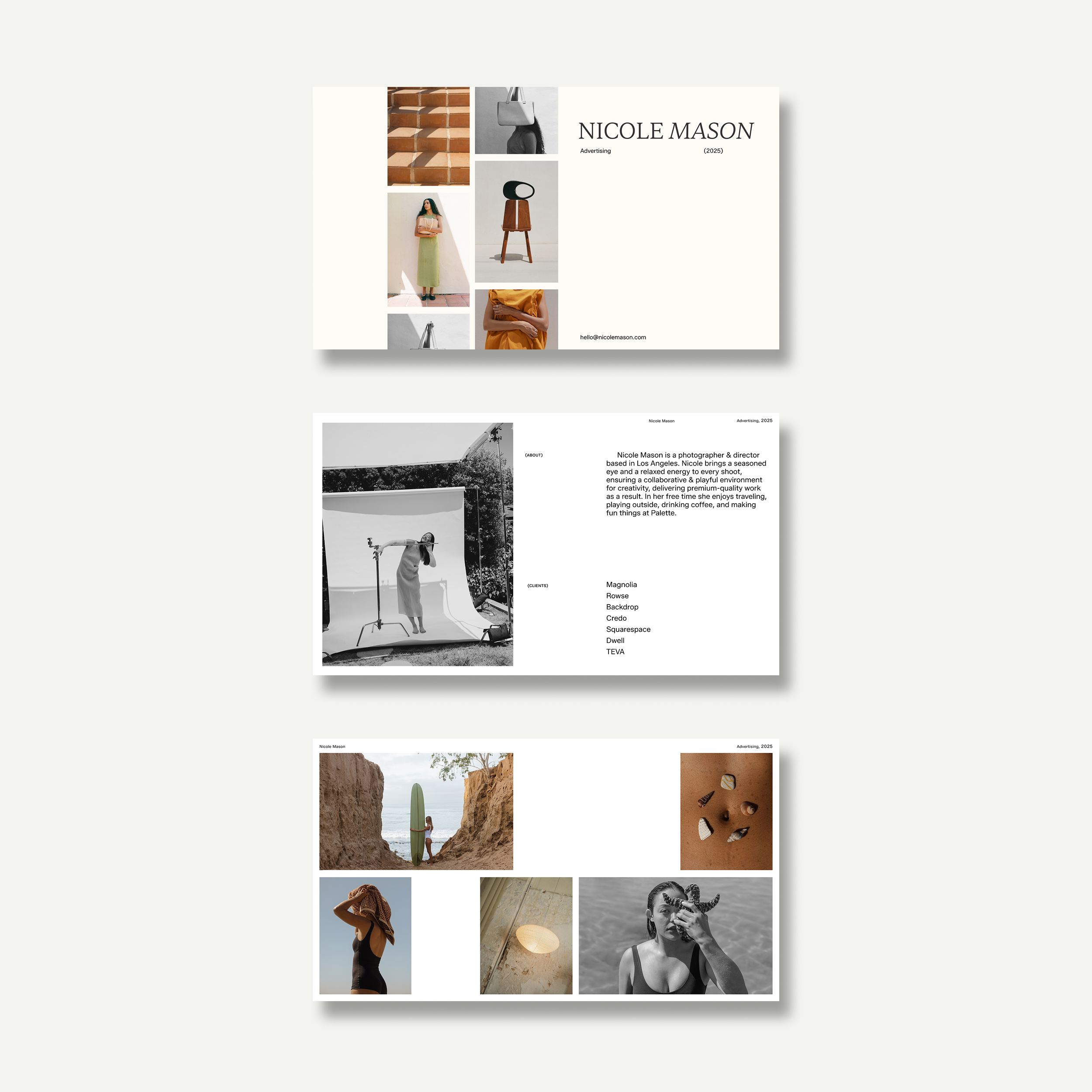Photography portfolio with images and text on a white background