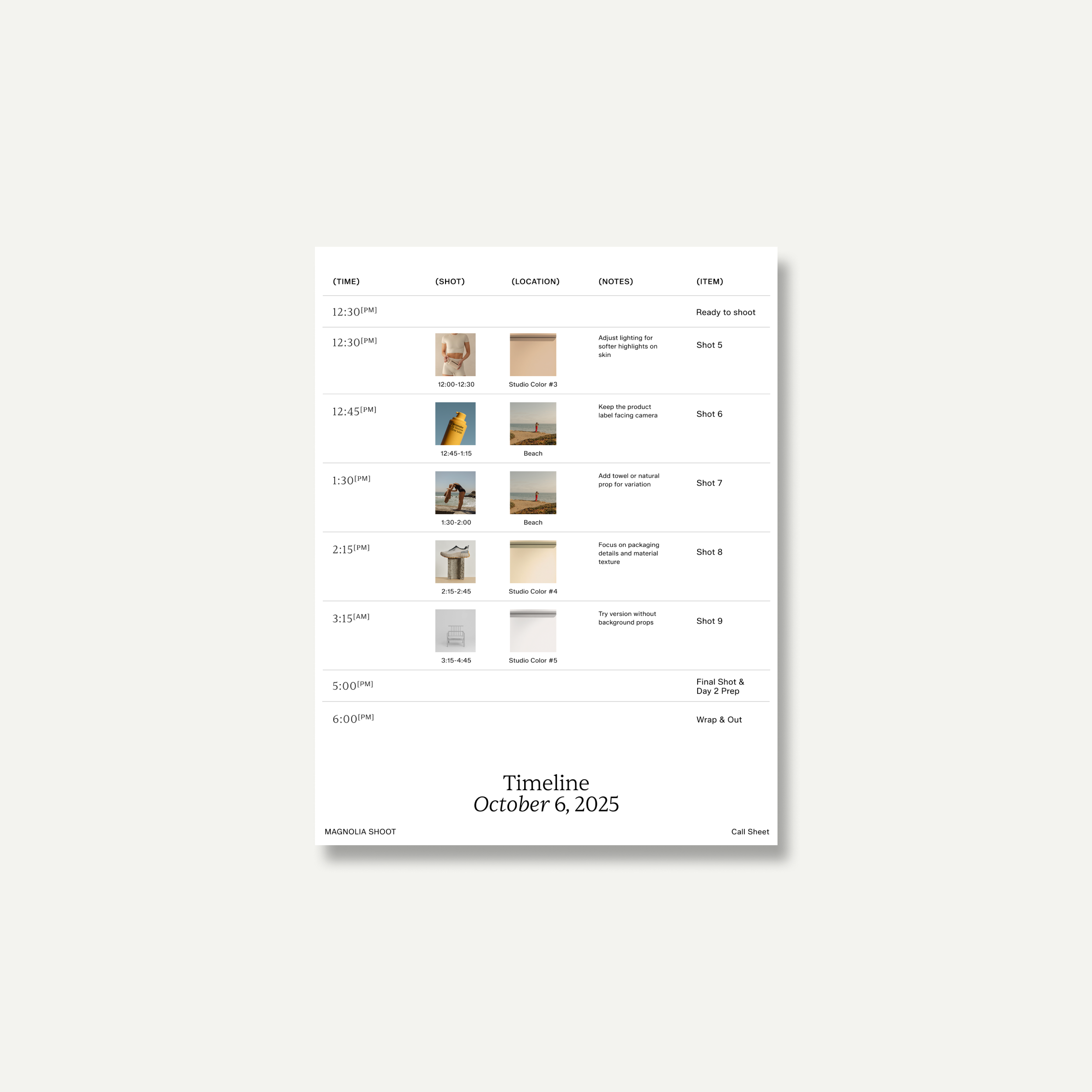 Photographer's Toolkit: The Call Sheet